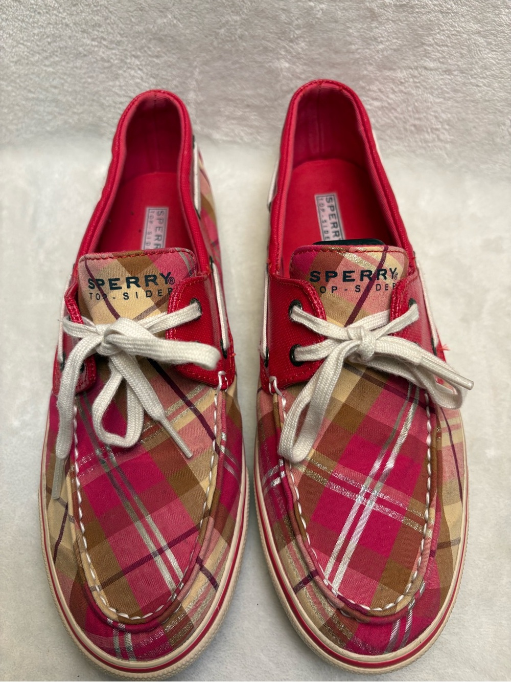 Sperry Top-Sider Women’s Hot Pink Plaid Canvas Boat Shoes Sz: 10